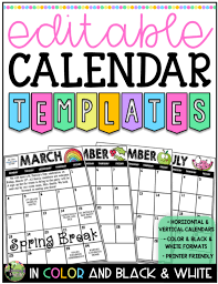 2020 2021 Editable Calendar Templates Color B W W Updates Distance Learning Editable Calendar Calendar Template Classroom Calendar