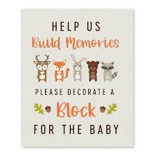 This is a fun addition to any set of baby shower games. Free Printable Woodland Baby Shower Activity Decorate A Block Woodland Baby Shower