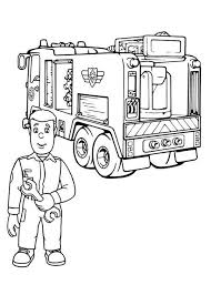 Fireman Sam Checking Fire Truck Engine Coloring Page Coloring Sky
