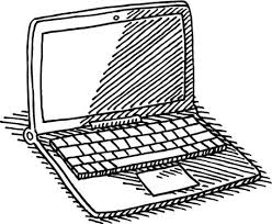 Hand Drawn Vector Drawing Of An Office Desk With A Computer Monitor Computer Drawing Pc Drawing Laptop Drawing