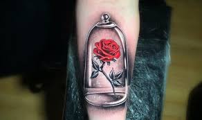 Chain, dagger, rose and butterfly tattoo. Top 71 Beauty And The Beast Rose Tattoo Ideas 2021 Inspiration Guide