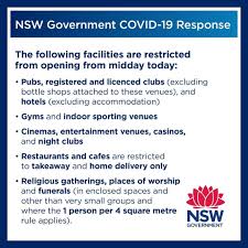 Daily locally acquired and overseas. Nsw Health On Twitter As Of 23 March 2020 The Following Facilities Will Be Restricted From Opening For Information And Advice On Covid 19 For Communities And Businesses In Nsw Visit Https T Co X2jtggnonz Https T Co I8bq7h1pdv