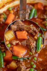 Vegetable Beef Stew Is The Perfect Combo Of Tender Beef And Fresh Veggies In A Savory Beefy Tomato Base Th Beef Soup Recipes Beef Stew Recipe Beef Veggie Soup