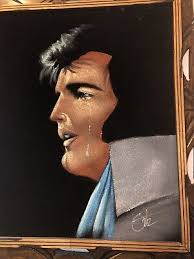 VTG Crying Black Velvet Elvis Presley Hand Painted Painting Wood Frame  Ortiz