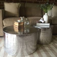 Set Of 2 Metal Round Side Tables Aluminium Coffee Tables Set Drum Freedom Style Coffee Table Round Coffee Table Diy Round Glass Coffee Table