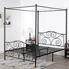 A few years ago i did some episodes for hgtv and needed a show stopper of a bed for a garage turned bedroom makeover. Vecelo Antique Metal Platform Canopy Bedframe Queen Black Walmart Com Walmart Com