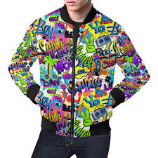Pattern Print Graffiti Men Casual Bomber Jacket Grizzshop