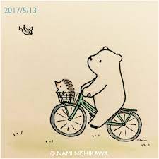 1175 サイクリング cycling キュートなスケッチ ハリネズミの絵 イラスト