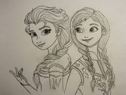 Elsa And Anna In Pen Before Erasing The Original Pencil Sketch Cartoon Drawings Pencil Sketch Drawings