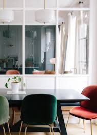 A Mix Of Velvet Chairs In The Dining Room A Happy Chic Parisian Apartment Tour Via Coco Kelley Dining Room Design Dining Room Inspiration Dining Room Chairs