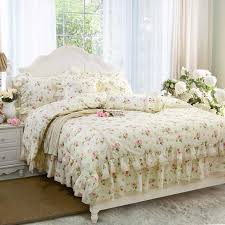 Ralph lauren queen dust ruffle two standard shams floral flowers lot. Rosette Floral Print Duvet Cover Set Princess Lace Ruffle Bedding Set For Girls 3 Pieces