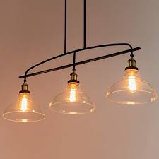 Can be shortened to your desired length. Buy Lanros Vintage Rustic 3 Light Kitchen Island Lighting With Clear Glass Shades 4 Cuts Adjustable Hanging Metal Rod Farmhouse Chandelier For Dinning Room Matte Black Vintage Brass Online In Indonesia B07qbl6czp