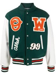Off White Logo Patches Varsity Jacket Farfetch Varsity Jacket Varsity Jacket Outfit Off White Varsity Jacket