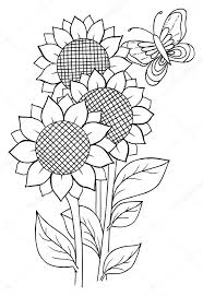 Sonnenblumen Und Ein Schmetterling Zum Ausmalen