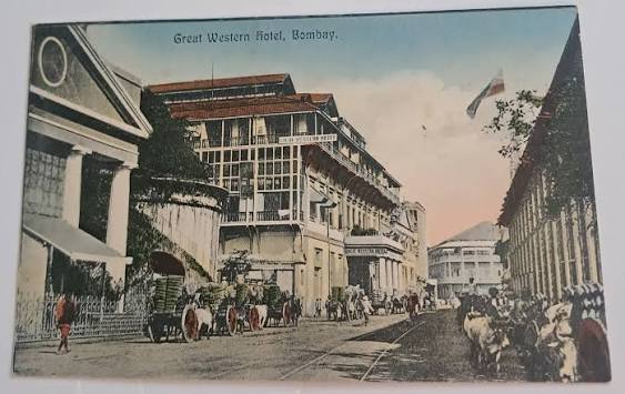 Then & Now—Apollo Street, Bombay, with Great Western Hotel on the left-hand side. Old photograph circa 1910. This historic building in Bombay was once the Governor's residence, home to William Hornby, and