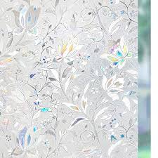 We want occasional coverage for the bottom half of the windows (i.e., at night) for privacy. Review For Rabbitgoo Privacy Window Film Decorative Rainbow Glass Film Stained Glass Window Decals Static Cling Window Vinyl Door Window Covering Removable Window Sticker Uv Blocking Blooming Flowers