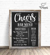 Cheers Chalkboard Wedding Bar Menu Sign Custom Digital File In 2020 Wedding Bar Menu Sign Wedding Bar Bar Menu Wedding
