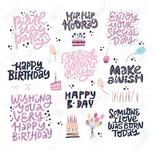 This card is made with a foam basketball on the front and the greeting it's your birthday this card is great for kids of any age or for someone who is a basketball enthusiast. Birthday Hand Drawn Greeting Cards Set Festive Vector Postcards With Lettering Make A Wish Happy B Day Celebrate Your Day Phrases Party Invitation Cards With Balloons Cakes With Candles Royalty Free Cliparts Vectors