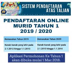 Pendaftaran Kemasukan Tahun 1 Sesi 2019 2020