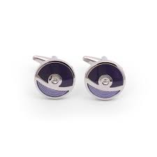 navy blue round shape sterling silver cufflink