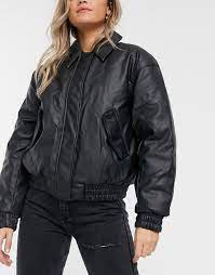 Asos Design Cropped Leather Look Bomber Jacket In Black Asos Black Bomber Jacket Short Leather Jacket Asos Designs