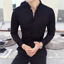 Black And Red Dress Shirt Mens Fall Winter Stand Collar Mens Long Sleeved Dress Shirts Black Red White Slim Elegant Youth Male Business Wedding Formal Shirt In 2020 Mens Fashion Suits Formal Shirts Mens Fashion Cat