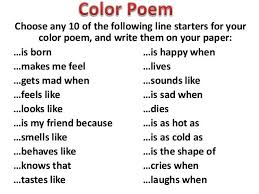 Color Poem Line Starters Color Poem Poetry Prompts Poems