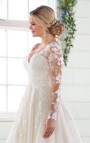 Long Sleeved Ballgown With Floral Lace Essense Of Australia Wedding Dresses Essense Of Australia Wedding Dresses Ball Gowns Wedding Wedding Dress Sleeves