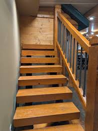 New! EZ Timber Stair System - Rustic Open-Air Log Stair Kit with 6x12  Treads & Stringers - 4ft. Wide Treads / Chiseled