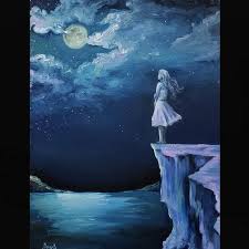 Star Gazing Art Print Of Oil On Canvas Painting Cliff Night Etsy In 2021 Night Sky Art Sky Art Painting Night Sky Painting