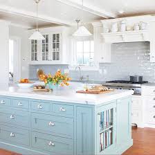 Aqua Island White Cabinets Grey Glass Subway Tile Backsplash Kitchen Design Kitchen Colour Schemes Painted Kitchen Island