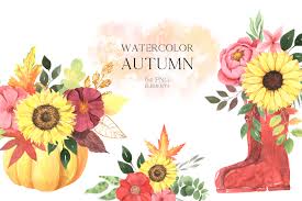 It's been very warm in here, all the snow is now gone and the sun is shining! Watercolor Fall Floral Clipart In Illustrations On Yellow Images Creative Store