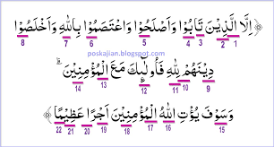 Yang terakhir seharusnya madh iwadh,bukan mad aridh lissukun. Hukum Tajwid Al Quran Surat An Nisa Ayat 146 Lengkap Dengan
