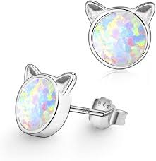 A classic style, hoop earrings are circular and come in many designs. Amazon Com Cat Earrings For Girls Hypoallergenic Fire Opal Stud Earrings Arskro S925 Sterling Silver Tiny Cute Little Small Earring Jewelry Gifts For Sensitive Ears Girls Toddlers Kids Jewelry