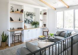 Landing Desk Cabinet The Upper Landing Features A Custom Desk Cabinet With Tongue And Groove Beams Ceiling Home Bookshelves Built In House Interior
