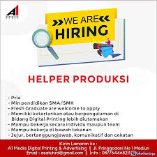 Cari tahu lebih banyak tentang kami dan kesempatan untuk bergabung dengan keluarga besar wings di sini. Lowongan Kerja Helper Produksi A1 Media Printing Madiun