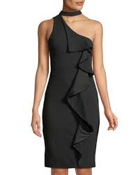 Bebe Choker Neck Ruffle One Shoulder Bodycon Cocktail Dress Bodycon Cocktail Dress Neck Choker Dresses