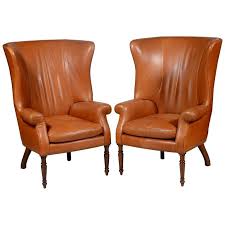 Pair Of Classic High Back Saddle Leather Wing Back Fireplace Or Parlour Chairs Wingback Chair Parlor Chair Chair
