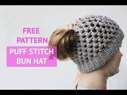 Puff Stitch Bun Hat Free Crochet Pattern Crochet Bun Hat Ponytail Hat Crochet Crochet Messy Bun