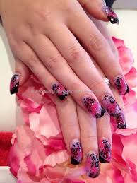 Coloured Acrylic Black Netting And Freehand Black Rose Nail Art Rose Nail Art Rose Nails Hair And Nails