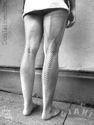 The artwork uses an excellent pattern grouping to make thick jungle foliage in the underlying part of the image, topped off to great effect by the leaking ink effect over the top. Leg Dotwork Line Tattoo By Dots To Lines