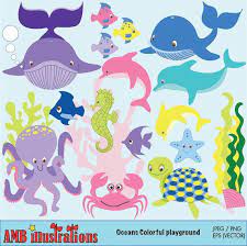 Sea Creatures Clipart Sea Creatures Clip Art Whale Clipart Etsy Colorful Seahorse Clip Art Sea Creatures