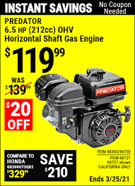 Latest harbor freight coupons and promo codes for june 2021 are updated and verified. Predator Engines 6 5 Hp 212cc Ohv Horizontal Shaft Gas Engine For 119 99 Harbor Freight Coupons