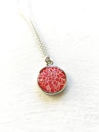 Dahlia Flower Necklace In Silver Red Flower Red Necklace Colorful Red Pendant Flower Garden Jewelry Dahlias Red Pendants Red Necklace Flower Necklace