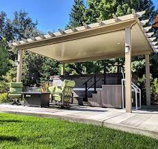 Alumawood Patio Cover Over A Swim Spa Electrical In The Patio Cover With Can Lights Dream Backyard Covered Patio Swim Spa