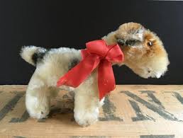 vintage stuffed toy dog fox terrier with original glass eyes and mohair coat steiff like small plush dog c1950 dog lover gift fox terrier dog lover gifts plush dog