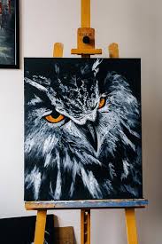 Owl Painting Big Bird Owl Decor Wild Animal Original Art Acrylic On Canvas Modern Art Minimalism Size To Order In 2021 Black Canvas Art Animal Paintings Black Canvas Paintings