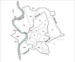Mura serviane) was a defensive barrier constructed around the city of rome in the early 4th century bc. The 14 Augustan Regions As Bound By The Later Aurelian Wall Regions Download Scientific Diagram