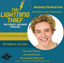 Minnesota Boychoir members are everywhere! Allegro senior, Andrej Humiston,  is Poseidon in Youth Performance Company's "The Lightning Thief. The Percy  Jackson Musical". Break a leg, Andrej!