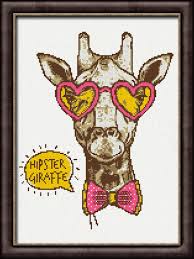 Hipster Giraffe Cross Stitch Pattern Modern Xstitch Chart